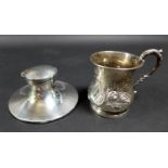 A George V silver capstan inkwell, plain body of conventional form, indistinct maker's mark,
