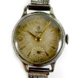 A Tudor steel cased lady's wristwatch, circa 1950s, the circular silvered dial with raised gold