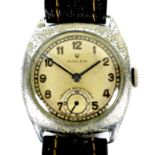 A Rolex cushion cased mid sized wristwatch, circa 1940, circular silvered dial, raised gold Arabic
