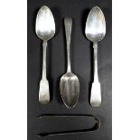 A pair of George IV silver serving spoons, fiddle pattern, likely Andrew Wilke, Edinburgh 1816, 22.