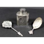 A Victorian silver tea caddy, the body decorated with courting couples in pastoral setting, the