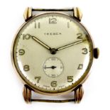 A Trebex 9ct gold cased gentleman's wristwatch head, circa 1946, circular silvered dial with