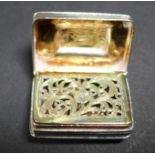 A George III silver vinaigrette, with blank cartouche, parcel gilt interior grill, Thomas &