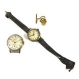 A Smiths 9ct gold cased gentleman's wristwatch head, a/f damaged with lugs missing, silvered dial,