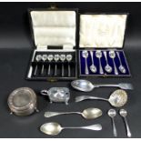 A selection of Victorian and later silver spoons, including a set of six coffee spoons, James Dixons