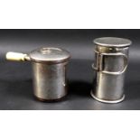 A late 19th century silver plated military campaign spirit stove, ivorine handle to outer sauce pot,