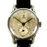 A Tudor stainless steel cased gentleman's wristwatch, circa 1950, circular silvered dial with