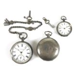 A group of three silver pocket watches, comprising a Continental 800 standard silver Billodes full