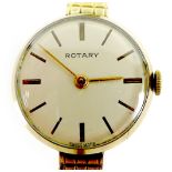 A Rotary 9ct gold cased lady's wristwatch, circa 1960s, circular silvered dial with gold batons,
