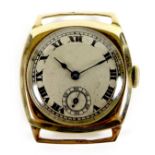 An Art Deco Visible 9ct gold cased gentleman's wristwatch head, circa 1930s, circular silvered