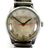 A WWII Cyma stainless steel cased RAF Air Ministry wristwatch, circular silvered dial with black