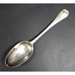 A George III silver table spoon, with rat tail terminal, reverse engraved with lion rampant