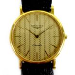 A Longines Quartz gentleman's wristwatch, circa 1980s, gold plated and steel backed, model 761-6235,