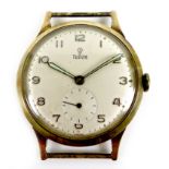 A Tudor 9ct gold cased gentleman's wristwatch head, circa 1960, circular silvered dial with raised