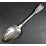 A George III silver table spoon, with fiddle back terminal engraved with an 'R', Robert Peppin,