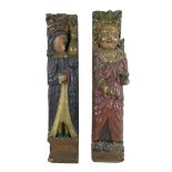 Two carved oak ecclesiastical panels, probably 16th / 17th century, carved in high relief with