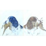 L. W. Fraser (Scottish, 20th century): two portraits of Spaniels in chalk and watercolour, both