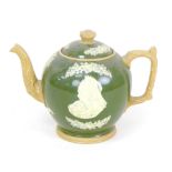 A Copeland late Spode Queen Victoria Diamond Jubilee commemorative teapot, in olive green with