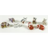 A group of eight small Royal Crown Derby paperweights, all modelled as kittens, comprising 'Sleeping