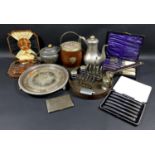 A collection of silver, silver plate and further metal wares, including a set of six silver