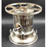 A silver plated chafing stand, of cylindrical form with handles to the base, by Gainsborough,