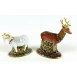 A pair of Royal Crown Derby paperweights, modelled as ?The Heraldic Derbyshire Stag? and ?The