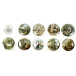 A group of ten Victorian Staffordshire pot lids and bases