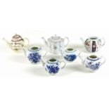 A selection of 18th century and later teapots, including a First Period Worcester teapot,