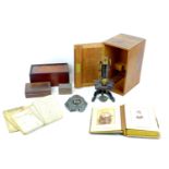 A group of collectables, including a cased "Service" W. Watson & Sons Ltd London 25392 microscope,