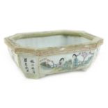 A Chinese Republic period porcelain small planter, of rectangular outline with incuse corners,