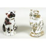 Two Royal Crown Derby paperweights, modelled as 'Fifi' the cat, gold stopper, MMXIII, 13.5cm high,