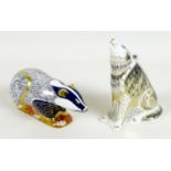 Two Royal Crown Derby paperweights, comprising 'Woodland Badger', gold stopper, MMVII, 15.5cm