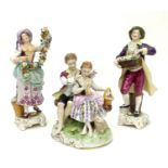 A pair of Rudolstadt Volkstedt figurines, in the Dresden style, comprising male and female flower