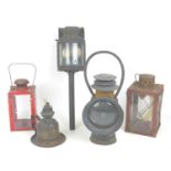 A group of vintage lamps, comprising a Shand & Mason Fire Engine lamp, 11 by 9 by 41cm long, an