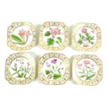 A set of six early 19th century English porcelain botanical dishes, possibly Coalport or Minton,