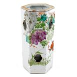 A Chinese Republic porcelain vase, of hexagonal section with reticulated sides, decorated with