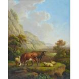 Attributed to Charles Towne (British, 1763-1840): 'Landscape & Cattle', signed 'Town' to a rock in