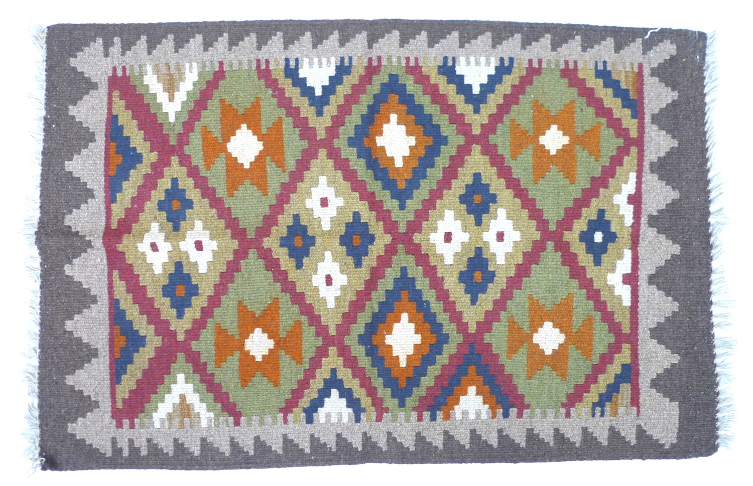 A olive green ground Maimana kelim rug, 93 by 60cm.