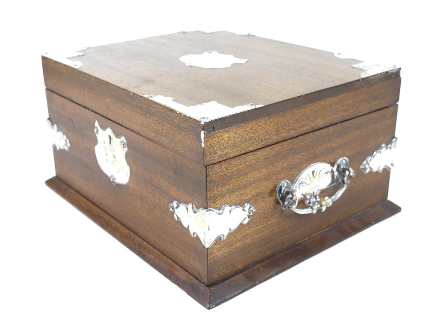 An early to mid 20th century tea caddy, fitted interior with brown velvet lining to underside of - Image 3 of 6