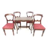 A set of four late Victorian mahogany dining chairs, with red fabric upholstered drop in seats, each