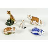 A group of five Royal Crown Derby paperweights, all modelled as foxes, comprising 'The