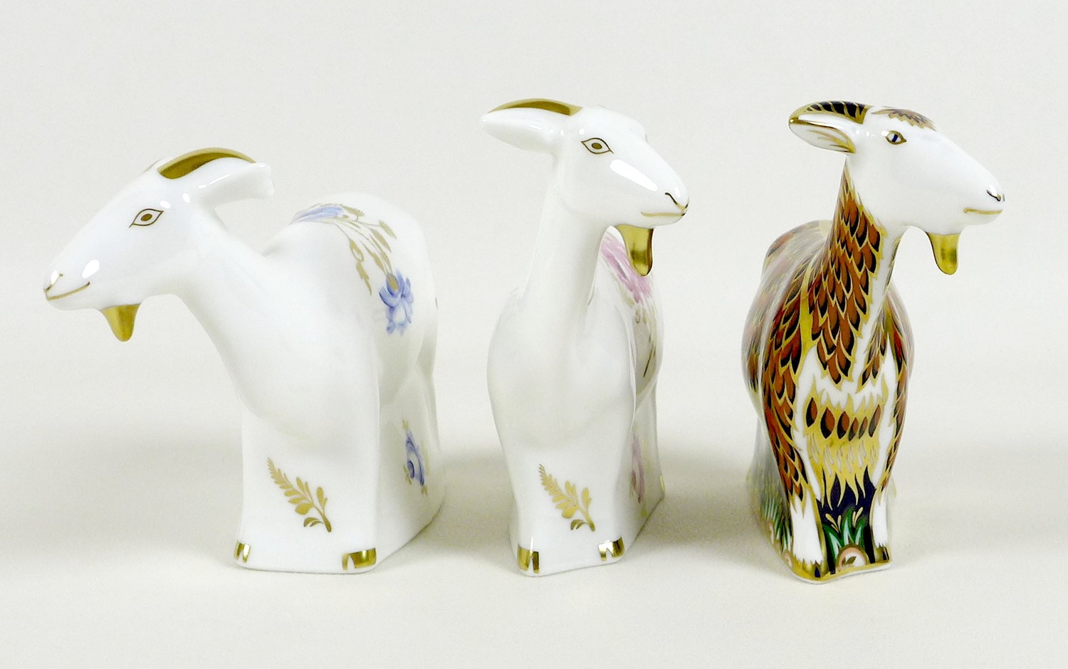 A group of three Royal Crown Derby paperweights, all modelled as goats, comprising 'Nanny Goat', - Image 3 of 8