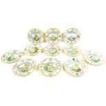 A group of eleven Cantagalli maiolica pottery dishes, circa 1900, of Urbino type, circular form with