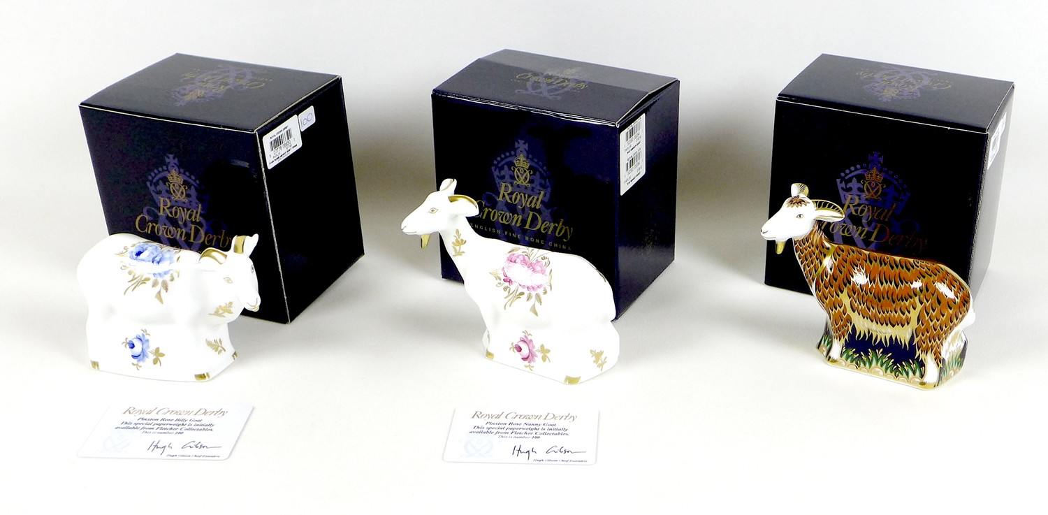 A group of three Royal Crown Derby paperweights, all modelled as goats, comprising 'Nanny Goat', - Image 8 of 8