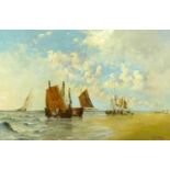 Edwin Henry Eugene Fletcher (British, 1857-1945): sailing boats by a beach, signed lower right,