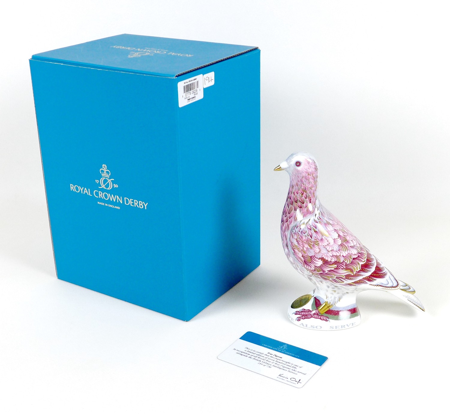 A Royal Crown Derby commemorative paperweight, modelled as 'War Pigeon', In recognition of all World - Image 10 of 10