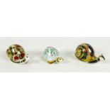 A group of three Royal Crown Derby paperweights, comprising 'Garden Snail', limited edition 151/