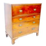 A Regency mahogany secretaire chest of four drawers, the deep fall front top drawer with brass