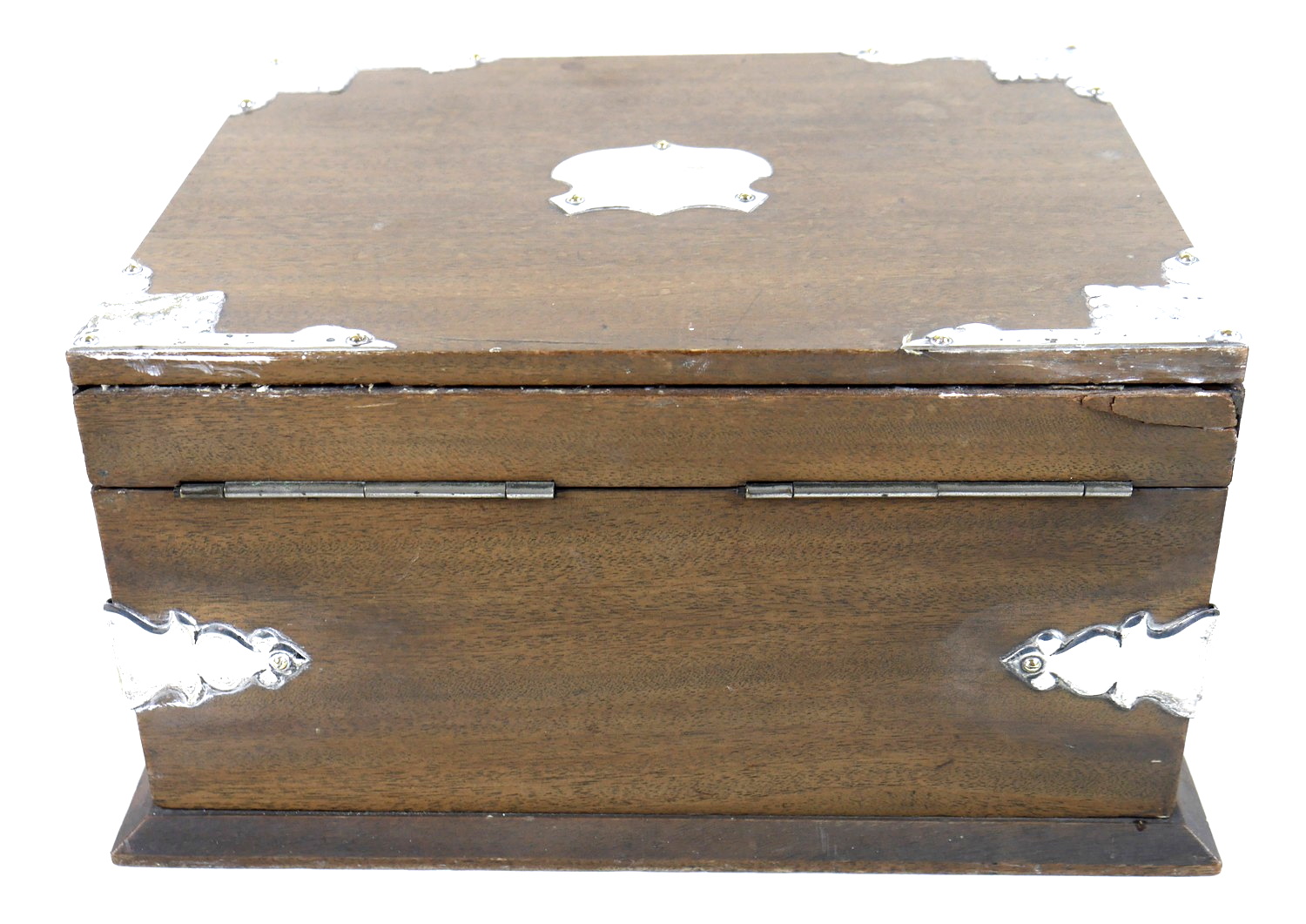 An early to mid 20th century tea caddy, fitted interior with brown velvet lining to underside of - Image 6 of 6