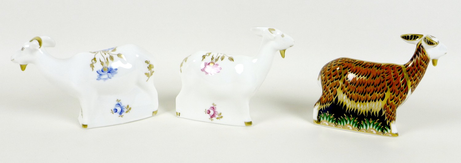 A group of three Royal Crown Derby paperweights, all modelled as goats, comprising 'Nanny Goat', - Image 2 of 8